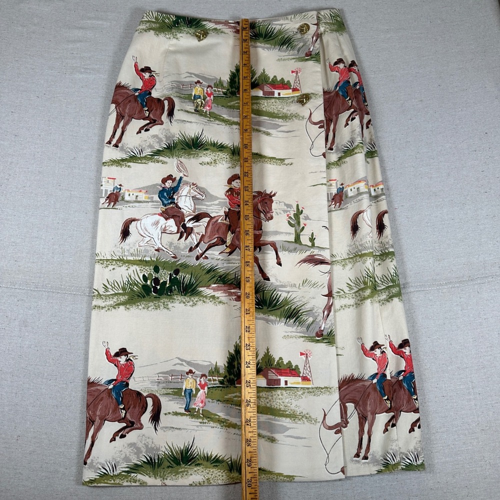 Vintage Western Cowgirl Horse Novelty Print Wrap Skirt Horse Head Buttons Tan 27 - Picture 6 of 8